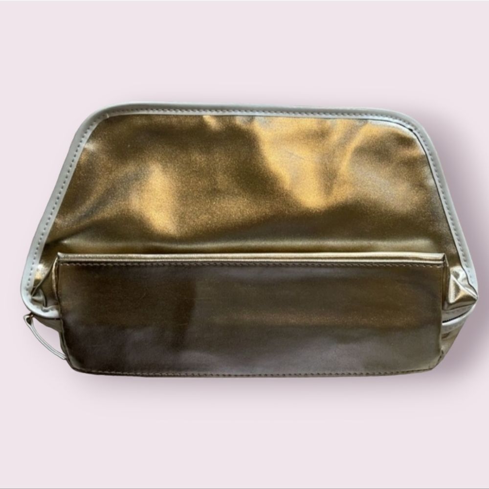 Lancôme Metallic Gold Makeup Bag Cosmetic Pouch Travel Case EUC - Picture 5 of 8